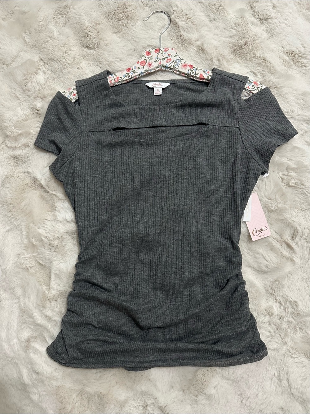 Candie’s Charcoal Gray Ribbed Cutout Top - Size M